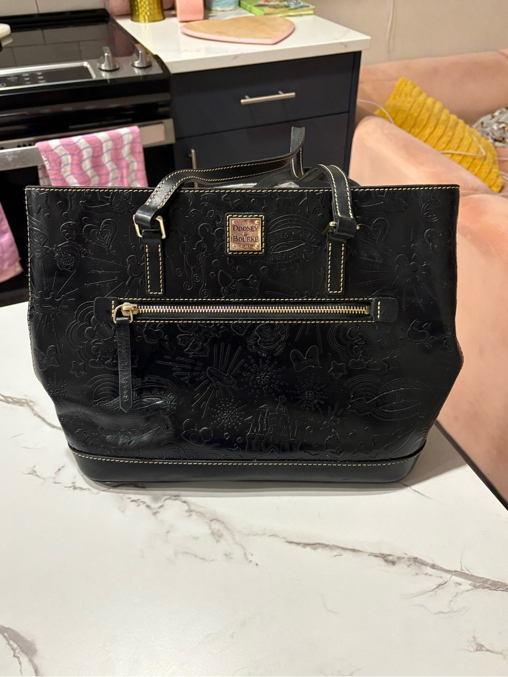 Dooney & Bourke Disney Parks Black Embossed Sketch Tote Bag